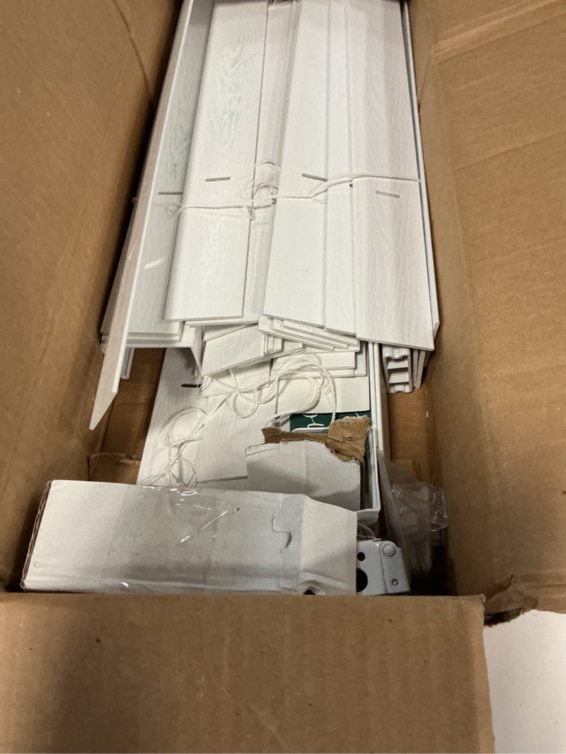 Condition photo showing As Is for lumino 2-inch flat slat faux wood cordless room darkening blinds, white - 18" w x 48" h (over 500 custom sizes) starting at $18.97