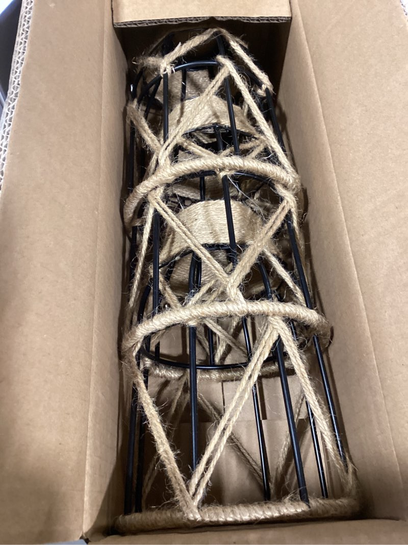 Condition photo showing Good Condition for 3 Pack Industrial Hemp Rope Pendant Lamp Shade, Small Vintage Boho Hanging Light Shades, Mini Rustic Metal Cage Lampshade for E27 Chandelier Wall Sconces Ceiling Hanging Pendant Light Fixture 3 Style 1