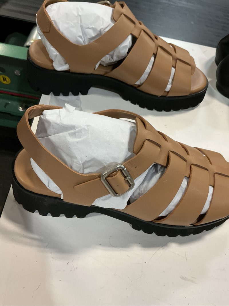 Condition photo showing Good Condition for italian leather lug sole fisherman sandal size 8 cashew
