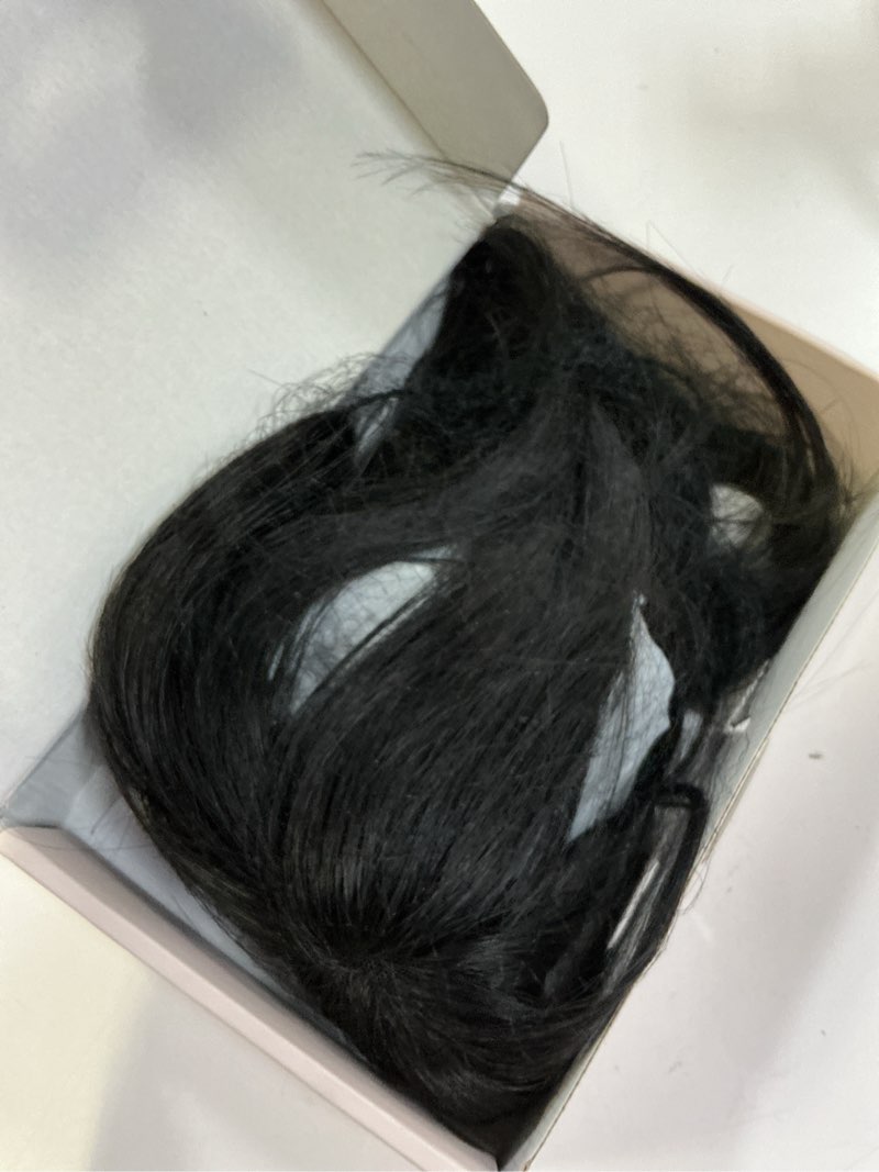 Condition photo showing As Is for rich choices hair toppers for women real human hair 360°3d clip in bangs remy hairs toppers with bang hairpieces for women with thinning crown wispy clip in topper 12 inch with bang-#1b natural black