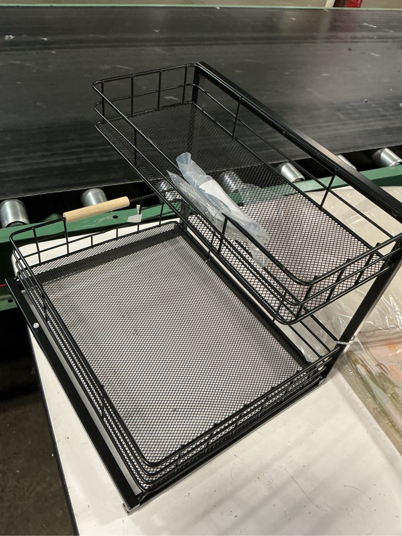 Condition photo showing Good Condition for two tiered metal under kitchen sink storage organizer black - brightroom