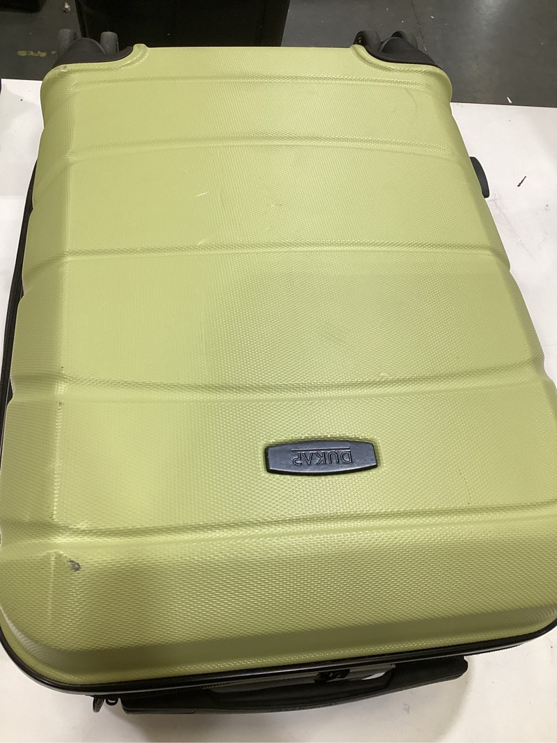 Condition photo showing As Is for dukap sense hardside luggage with spinner wheels | 28 in durable lightweight large checked suitcase for travel | zipper clouser suit case with gel handles and trolley | green 28 inch sense single green