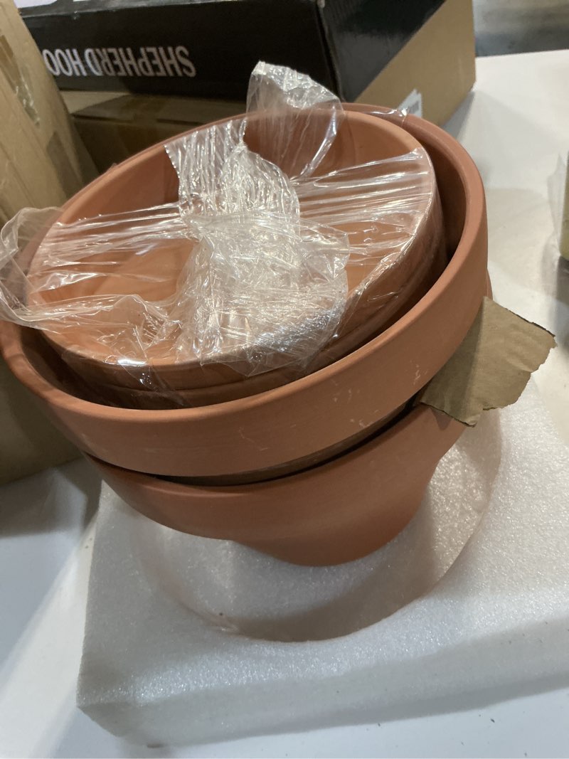 Condition photo showing Good Condition for vensovo 8 inch clay & terracotta pots for plant with saucer - 2 pack large ceramic terra cotta planter with drainage hole, clay flower pot with tray for indoor outdoor plants