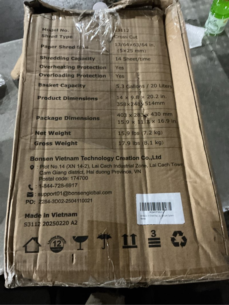 Condition photo showing Good Condition for BONSEN 14-Sheet Paper Shredder for Home Office, Heavy Duty Cross Cut Shredder with 5.3 Gal Pullout Bin, Quiet Shredder for CDs/Credit Card/Staple, P-4 Security, Anti-Jam System 14-Sheet Cross Cut