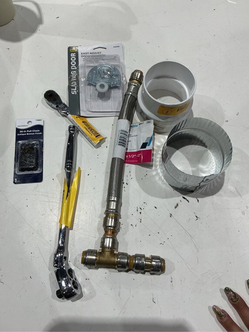 Condition photo showing As Is for assorted home improvement lot (small tools, screw, home accessories, etc.)