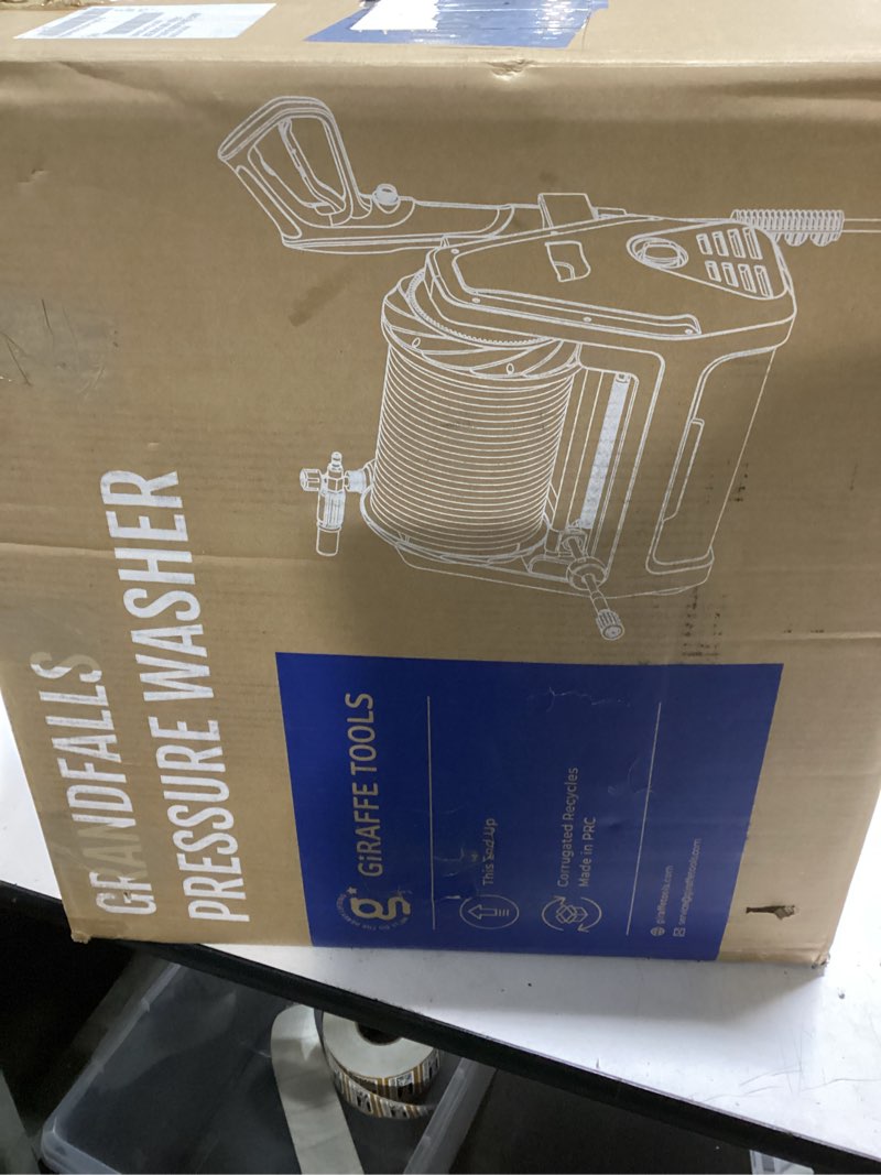 Condition photo showing Good Condition for Giraffe Tools Grandfalls Pressure Washer G30B, Max 2900 PSI, 2.2 GPM, Electric Wall Mounted Pressure Washer with 100ft Black Pressure Hoses, Foam Cannon, 4-Nozzles for Car/Driveways, Dark Silver G30B 100ft Balck Pressure Hoses Dark Silver
