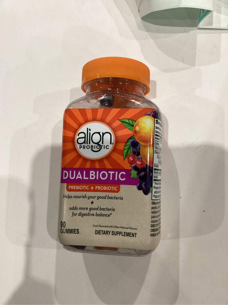 Condition photo showing New/Like New for Align Dualbiotic, Prebiotics and Probiotics for Women and Men, Probiotics for Digestive Health, Prebiotics Help Nourish Good Bacteria, Natural Fruit Flavors, 90 Probiotic Gummies