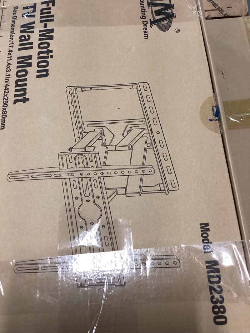 Condition photo showing New/Like New for mounting dream tv wall mount for 32-65 inch television,mount with swivel and tilt, full motion bracket with articulating dual arms, fits 16inch studs, max vesa 400x400 mm, 99lbs, md2380 for 32" to 65" tvs, 16" studs