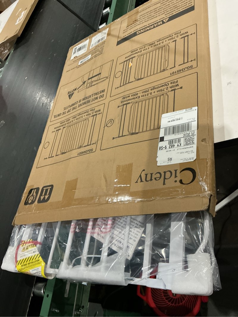 Condition photo showing New/Like New for 34" extra tall baby gate for stairs, auto close stroller friendly dog gate indoor for doorways, pressure mounted 29"-40" wide baby gate, easy walk through gate for children & pets, white white 29-40"wide, 34"tall