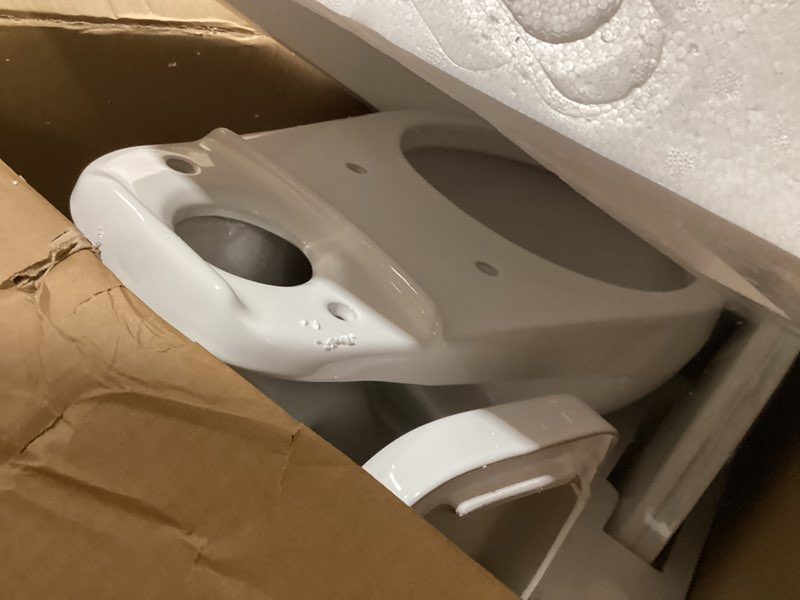 Condition photo showing Good Condition for two-piece toilets for bathrooms, comfort ada height 17.5", elongated with under-locking lid, soft close seat, powerful flush 1.28 gpf 17"h /elongated bowl side press flush
