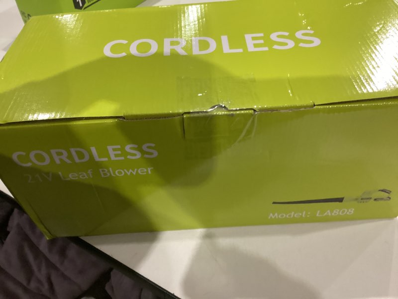 Condition photo showing New/Like New for Leaf Blower Cordless - 21V Powerful Electric Leaf Blower with 2 Batteries and Charger, 2 Speed Modes, 2.0Ah Lightweight Battery Powered Leaf Blowers for Lawn Care, Patio, Dust, Blowing Leaves Green