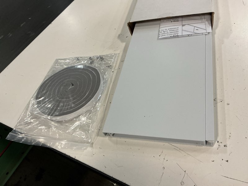 Condition photo showing Good Condition for flamorrow dual hose portable air conditioner window kit, adjustable window seal plates for 5" diameter exhaust hose, sliding ac window vent kit with foam seal strip, white white, 5inch exhaust & intake outlet