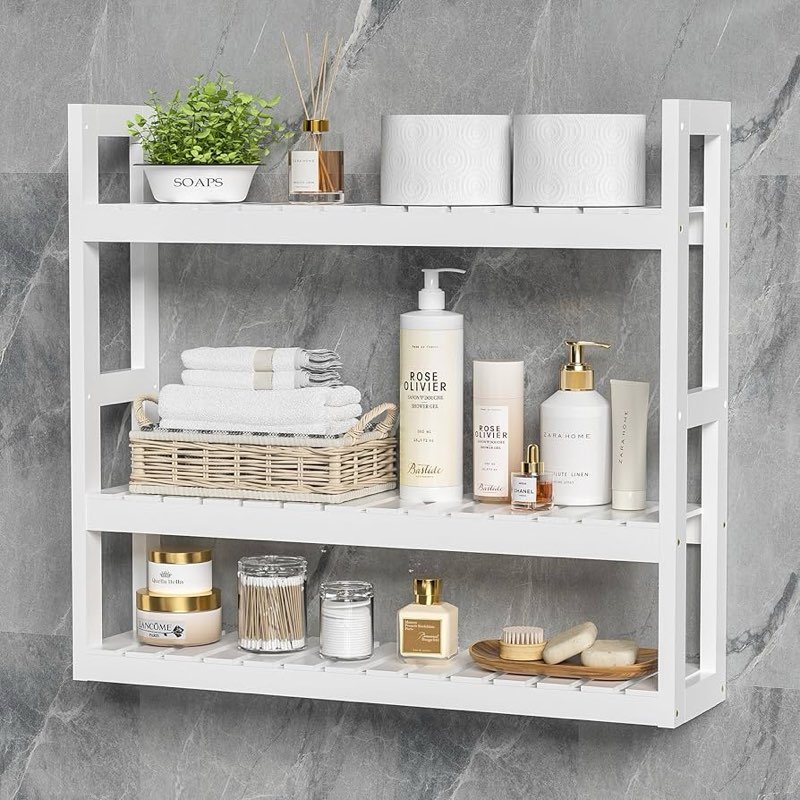 Domax Bathroom Shelves Over Toilet Storage - 3 Tier Wall Mounted Bamboo Bathroom Shelf Organizer Mul