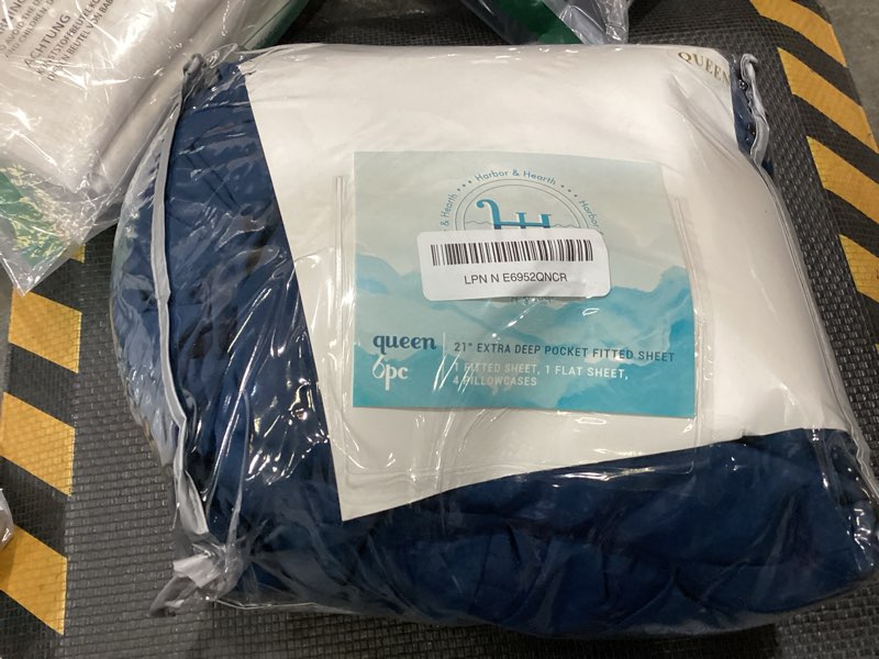 Condition photo showing Good Condition for hearth & harbor extra deep pocket queen sheets sets - fits mattress 18-24 inches deep - extra deep pocket sheets - 6 piece queen size - navy blue navy blue queen