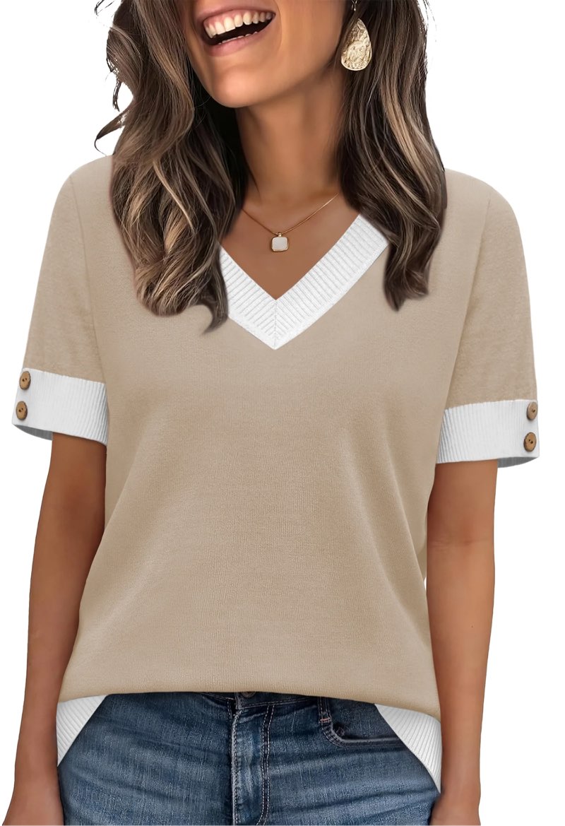 Size M Ronuti Womens Blouses V Neck Short Sleeve Tops Spring Summer Business Casual Shirts Lightweight Sweaters