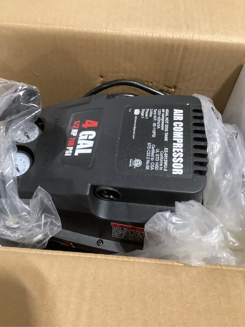 Condition photo showing Good Condition for Portable Air compressor, 4Gallon Oil Free Air Compressor Tank, 0.5HP Motor, Max 110PSI, 0.6SCFM@90 PSI,1.0SCFM@40PSl Garage Air Compressor for Car Repair, Spray Painting, Woodwork Nailing 4 Gallon