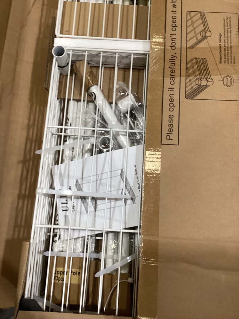 Condition photo showing Good Condition for Ulif F7 Garment Rack, Heavy Duty Clothes Rack, Clothing Racks for Hanging Clothes, 6-Tiers Freestanding Portable Closet Storage Rack 58'' W × 14.6'' D × 76.6'' H, Max Load 800 Lbs, White White F7