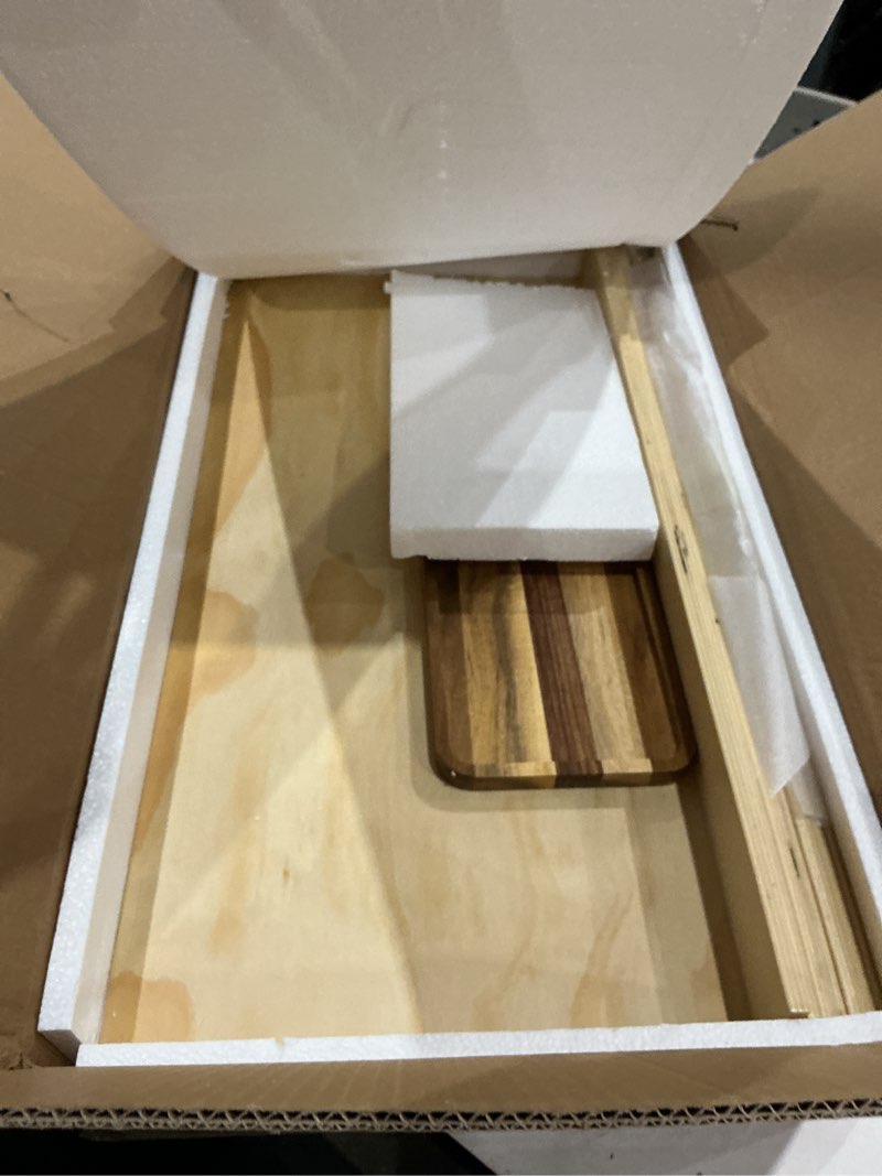 Condition photo showing As Is for wire shelf covers for closet & pantry | natural solid wood 8mm thick | wood wire rack 24x12 inch | tool-free removable rustic design (5 pack, includes 1 small wooden tray) 6,24 * 12