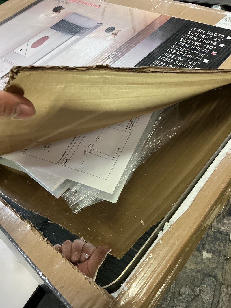 Condition photo showing Good Condition for 22x30 Inch Silver Bathroom Mirror, Brushed Metal Framed Vanity Mirror for Wall, Rounded Corner Rectangle Mirror, Anti- Rust (Horizontal/Vertical) 30"L x 22"W Silver