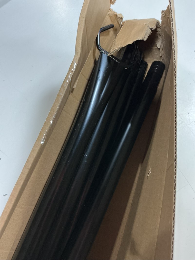Condition photo showing As Is for sinley 2 pack 5ft string light poles,light poles for outside string lights,outdoor light poles with fork,metal pole stand for patio,backyard,deck