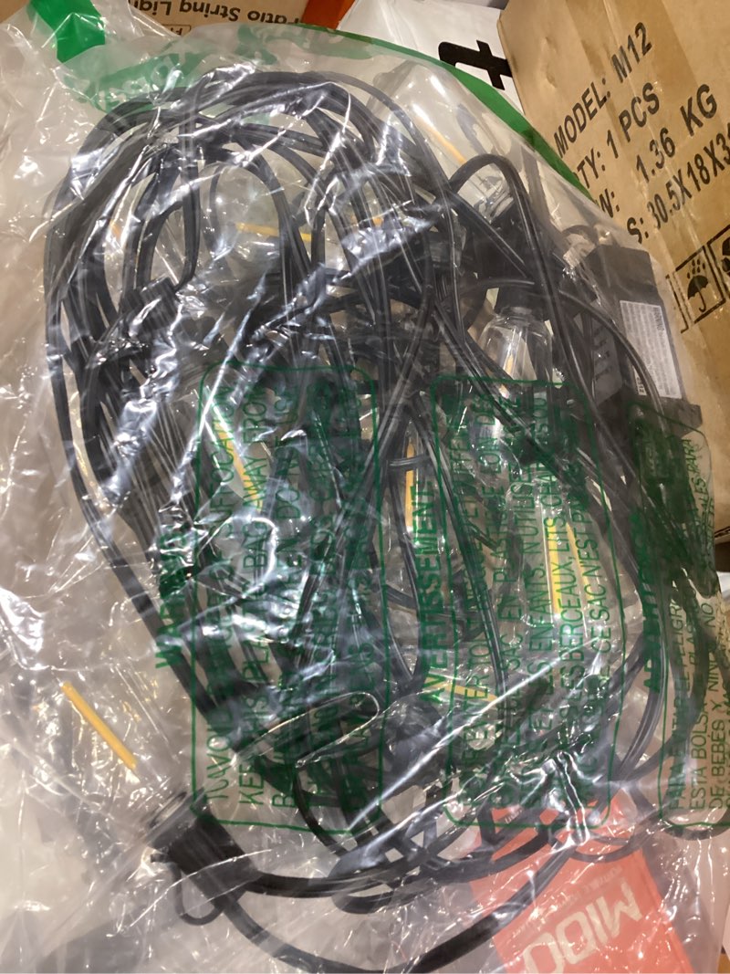 Condition photo showing New/Like New for minetom 37ft outdoor string lights with remote, 11+1 shatterproof st38 led bulbs, waterproof patio lights with 3 modes, dimmable & connectable 2700k hanging lights for backyard porch deck balcony 37ft 11led