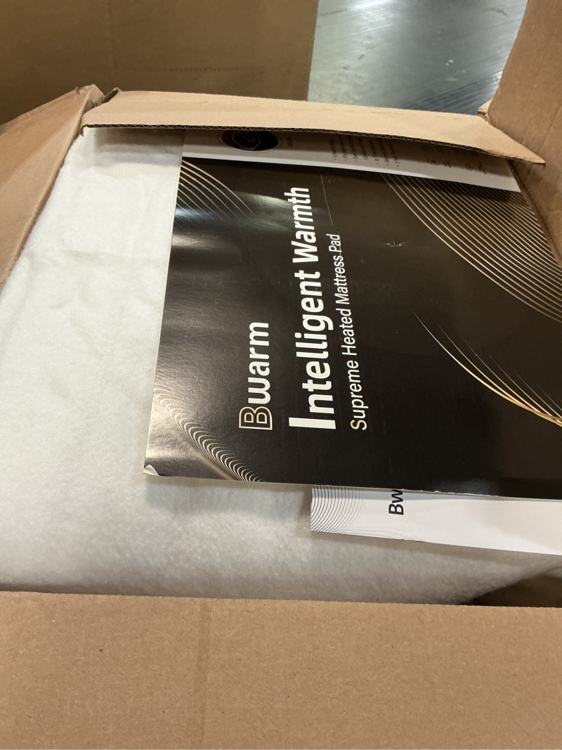 Condition photo showing As Is for bwarm premium multi-zone electric heated mattress pad king size, 78" x 80", dual controllers, 9 heat settings, 1-12 hours auto off, individual body and feet settings, machine washable