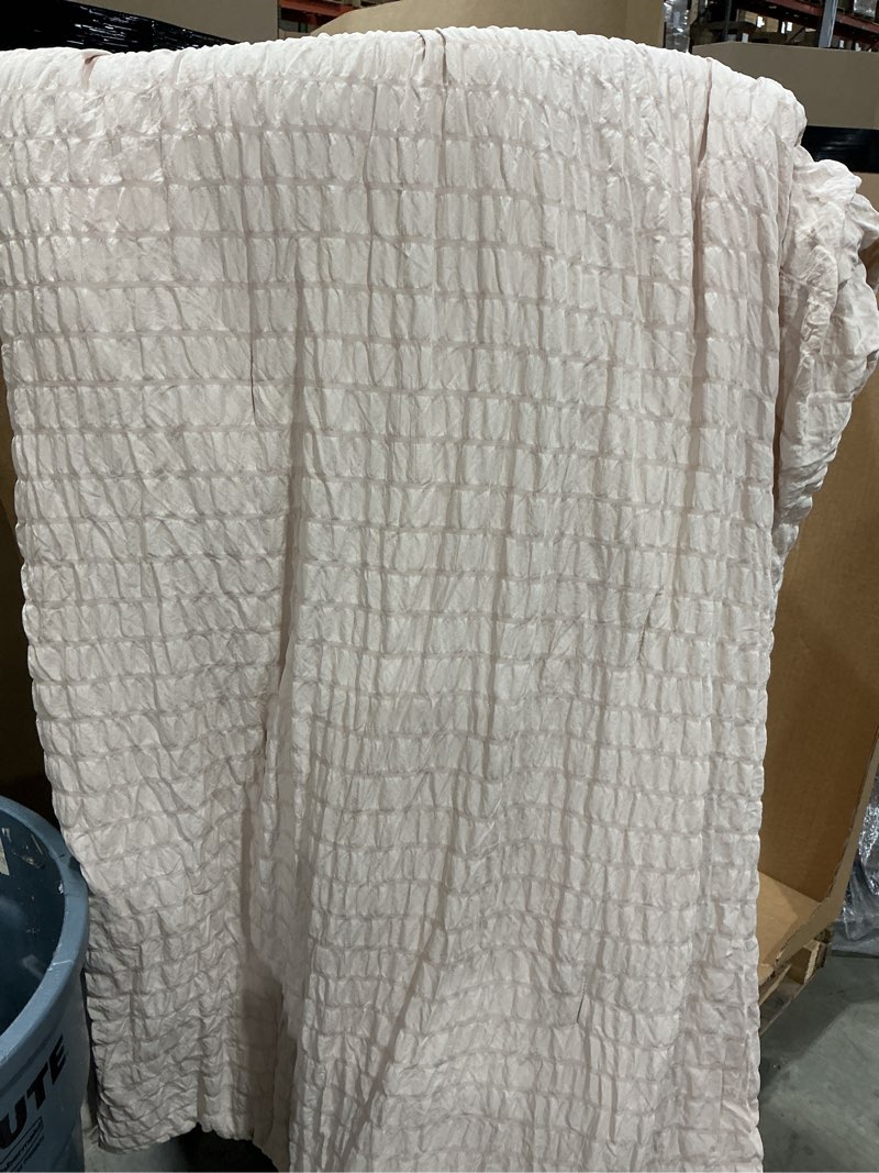 Condition photo showing As Is for hymokege beige oversized king comforter set seersucker 7 pieces, all season luxury bed in a bag for bedroom, bedding set with comforter, sheets, pillowcases & shams oversized king(120"x 98") beige