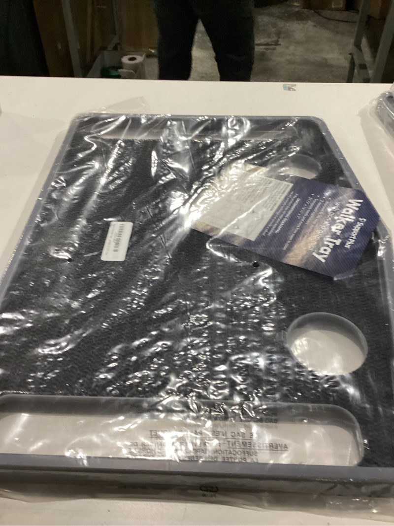 Condition photo showing New/Like New for Support Plus Walker Tray Table - Mobility Table for Walker with Non-Slip Mat, Accessories, and Cup Holder (21"x16") - Gray