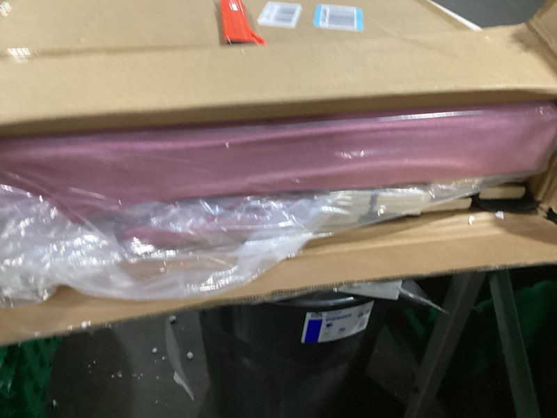 Condition photo showing As Is for gaomon pink twin bed frame with upholstered headboard, heavy-duty platform bed frame with strong wood slats, no box spring needed/noise free/easy assembly light pink twin