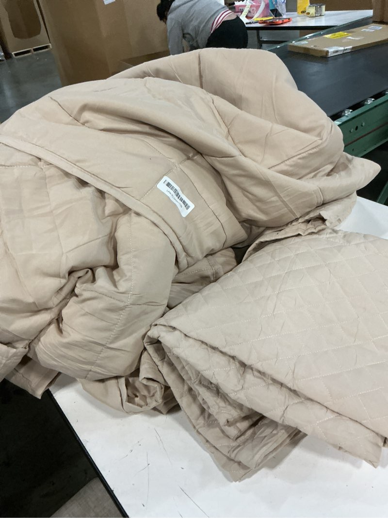 Condition photo showing As Is for Oversized California King Comforter Set 120x120, Extra Large King Size Quilts 3 Pieces Lightweight Reversible Down Alternative Comforter for All Season with 8 Corner Tabs Beige Beige Oversized California King Plus