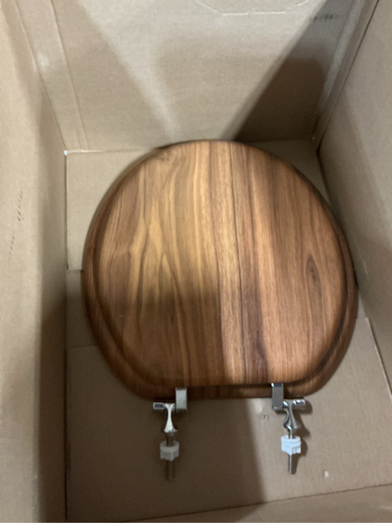 Condition photo showing Good Condition for Wooden Toilet Seat Round with Metal Hinges, Wood Toilet Seat for American Standard Size Toilet Seats, Easy to Install Burlywood