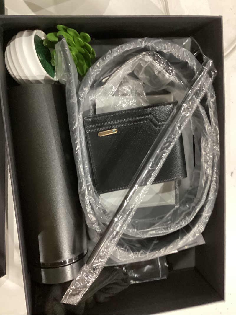 Condition photo showing As Is for Skylety 13 Pcs Birthdays Gifts Baskets for Men Valentine Gift for Men Birthdays Gift Box 16 oz Tumblers Wallet Toiletry Bag Sock Bottle Opener Belt Bracelet Glasses Pen for Dad Boyfriend Husband
