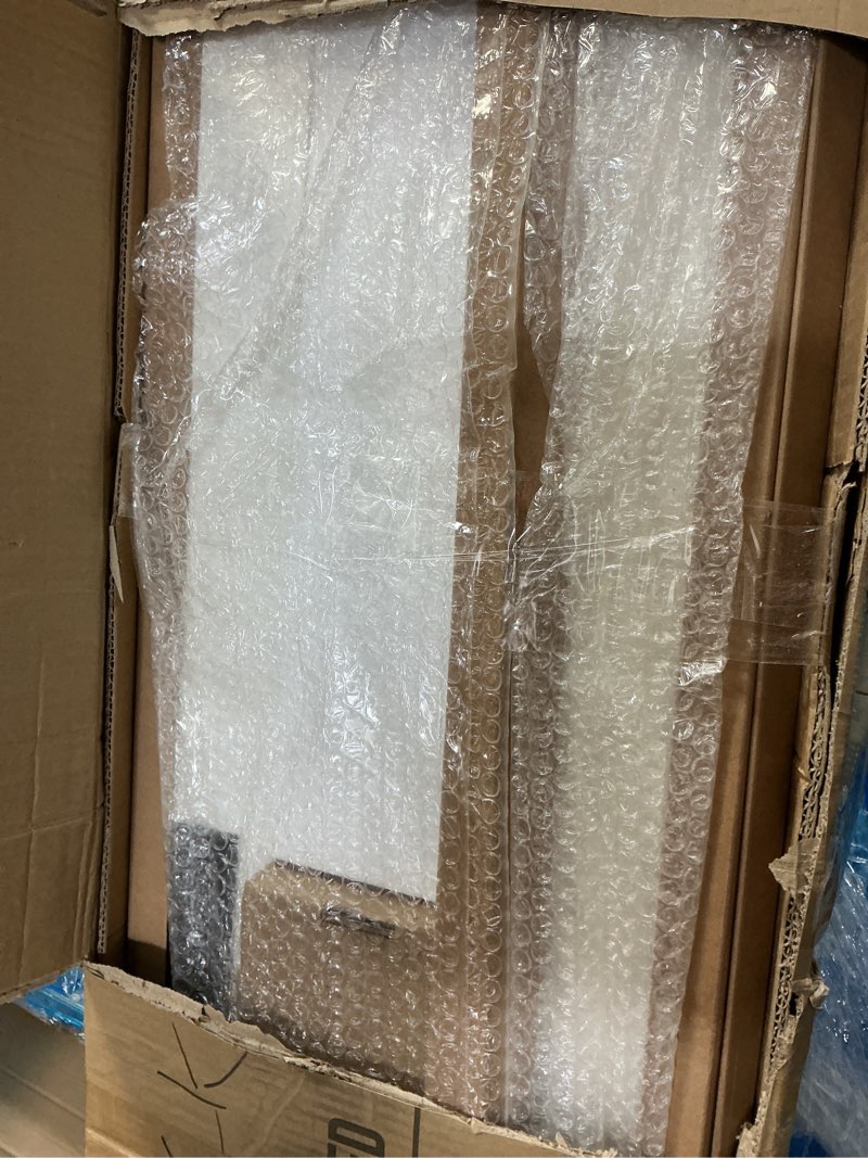Condition photo showing Good Condition for 24x84 inch glass sliding barn door slab and 4ft hardware kit included, 5 frosted glass, lvl wood panel covered with white water-proof scratch-proof pvc surface, simple diy assembly 24"x84" doors + 4' track kit white