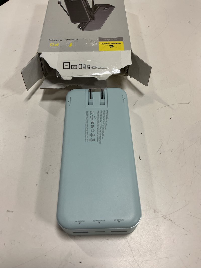 Condition photo showing As Is for portable charger power bank, 20000mah 22.5w usb c fast charging with built-in cables & wall plug, external battery pack with led display, travel essentials for iphone, ipad, samsung blue blue 20000mah