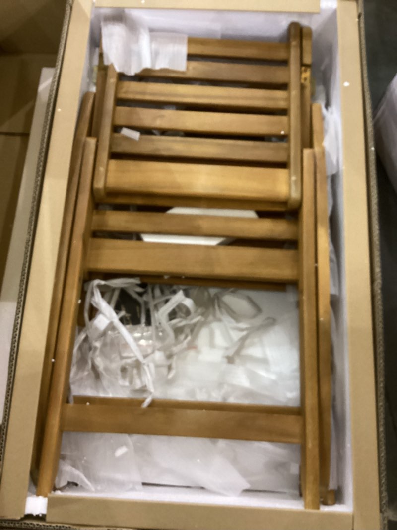 Condition photo showing As Is for Tranquillo Anya Acacia Wood Folding Chairs Set of 2 – 400lbs Capacity, No Assembly Needed, Indoor & Outdoor Wooden Foldable Dining Chairs, Space-Saving & Portable Design for Home & Events