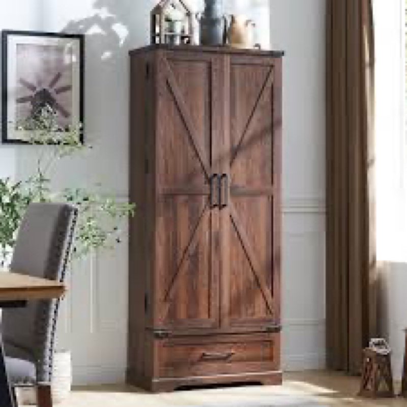 Svalin 72'' Farmhouse Kitchen Food Pantry, Tall Storage Cabinet with 2 Barn Doors and Adjustable Shelves