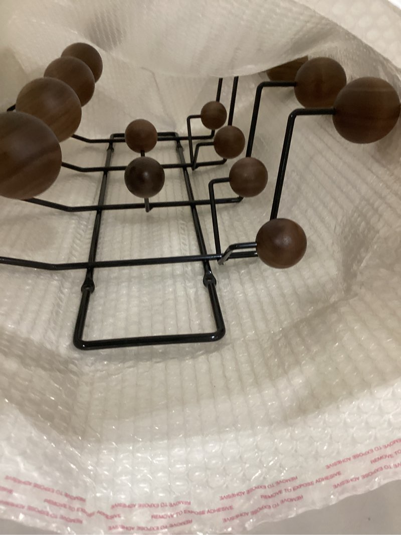 Condition photo showing Good Condition for shisedeco classic hang it all coat rack, mid century modern wall mounted hooks with painted solid wooden balls, decorative creative fashion wood hanger for home, bedroom (dark walnut)