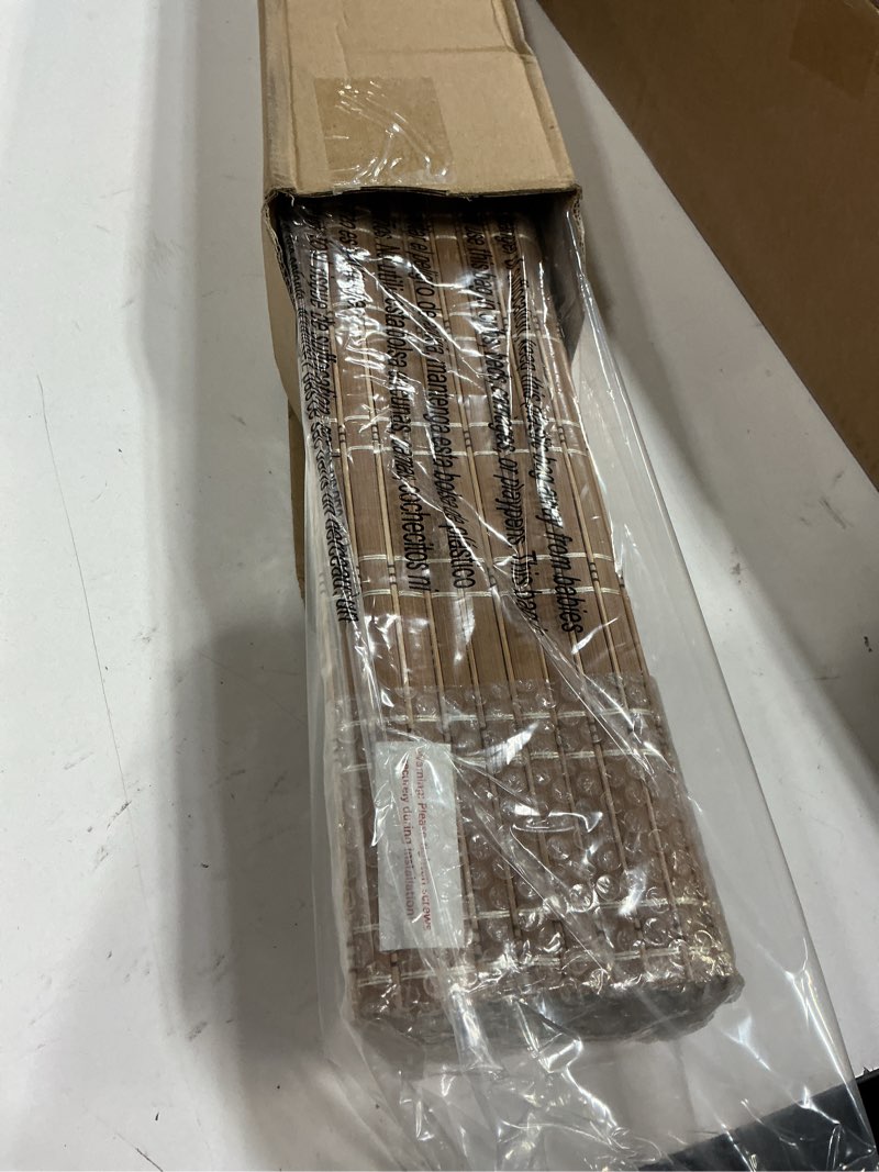 Condition photo showing New/Like New for lazblinds no tools no drill cordless bamboo roman shades, light filtering window treatment, roll up bamboo blinds for windows 23'' w x 48'' h, brown light filtering-brown206 23" w x 48" h
