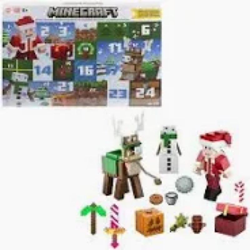 Mattel Minecraft Advent Calendar with 3 Action Figures, 17 Accessories & 4 Stickers, 24 Daily Surpri