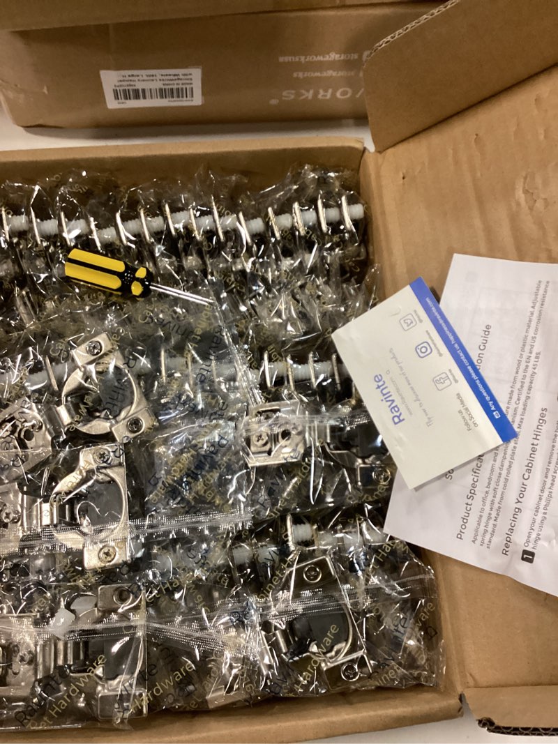 Condition photo showing New/Like New for Ravinte 50 Pack 25 Pair 3/4 inch Overlay Cabinet Hinges Kitchen Soft Close Cabinets Hinges Hidden Door Hinge for Kitchen Cabinet Hinges Stainless Steel Adjustable Hinges Satin Nickel Cabinet Hardware 50 3/4 inch Overlay
