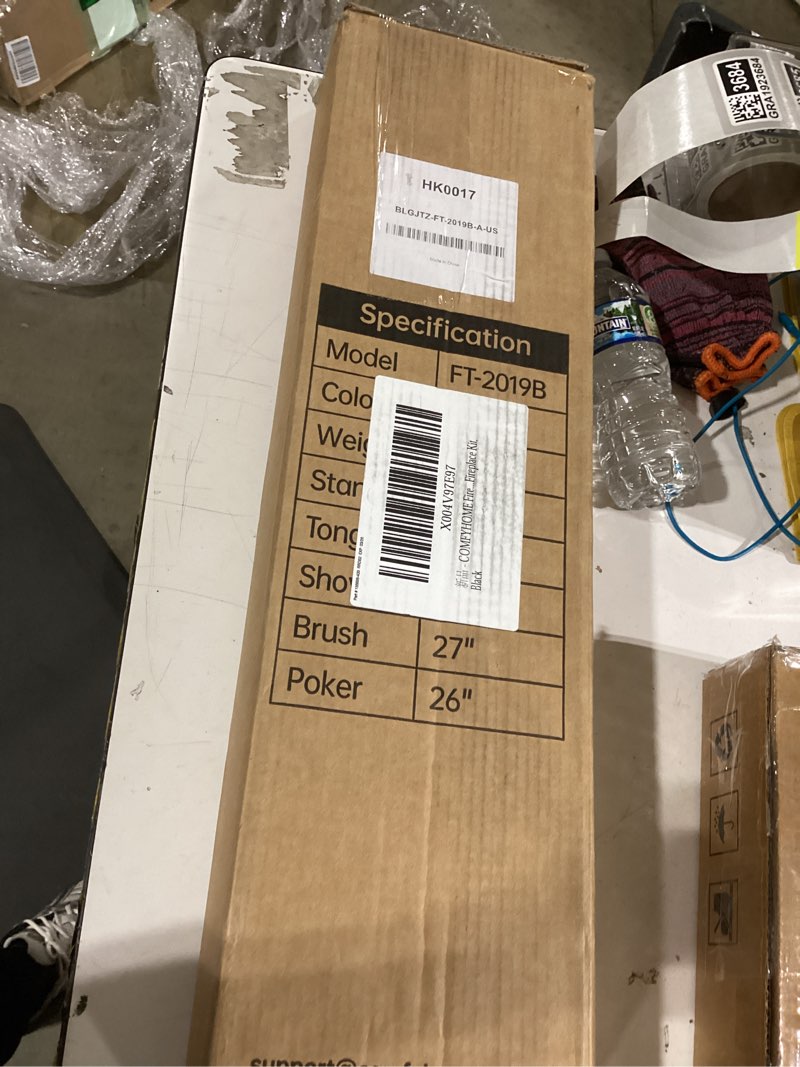 Condition photo showing New/Like New for COMFYHOME Fireplace Tools 5 Pcs, 32-Inch Wrought Iron Fireplace Tools Set with Ergonomic Handle, Fire Poker, Tong, Shovel, Brush, Stand for Outdoor Indoor Fire Pit, Modern Fireplace Kit, Black Dark