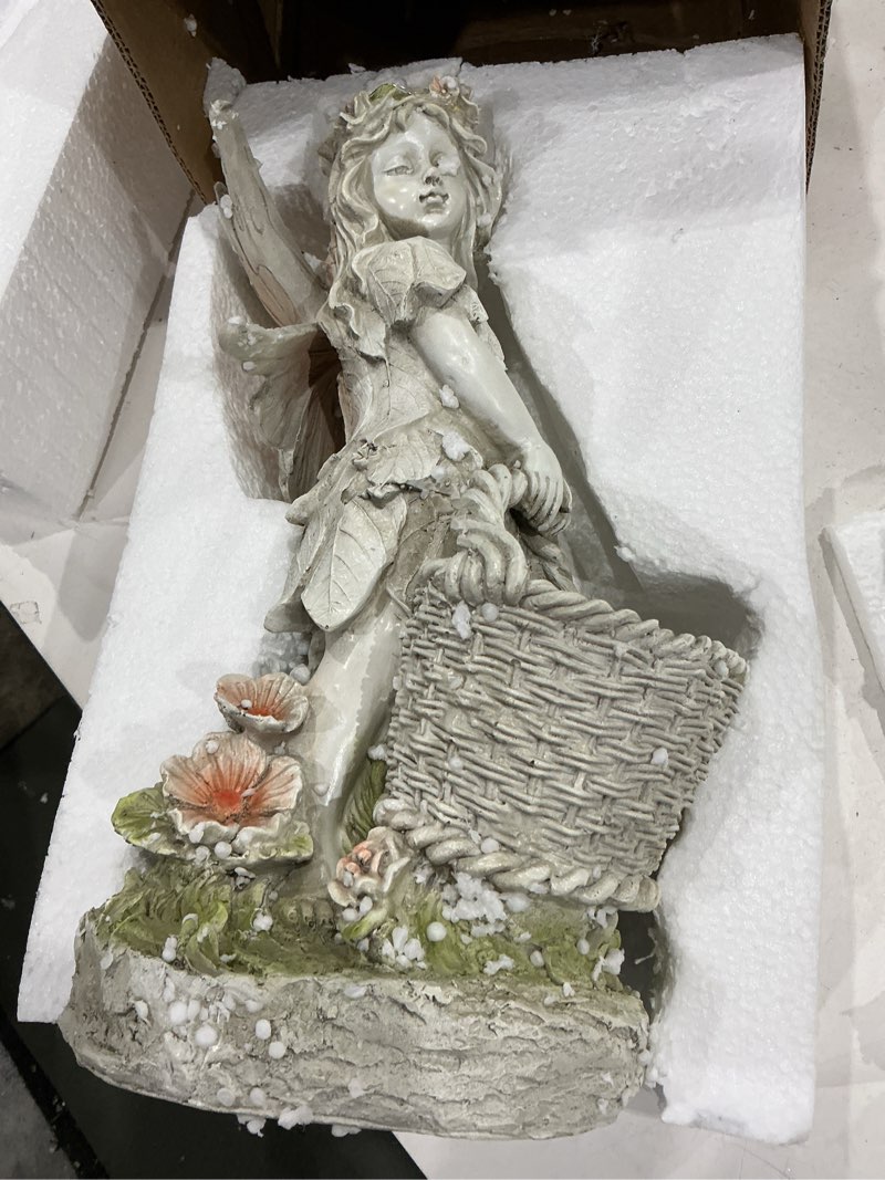 Condition photo showing Good Condition for garden statue with planter, fairy sculpture flower pot with solar light for home garden planter decoration, yard decor,resin h 15 inch (fairy with planter)