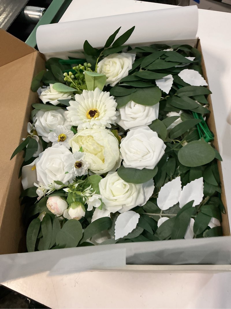 Condition photo showing Good Condition for lisuun wedding arch flowers, artificial flowers for decoration, 2pcs flower swag and 1 pcs semi-sheer chiffon table runner swag for beautiful dream wedding ceremony floral decor - pack of 3 pure white & ivory white
