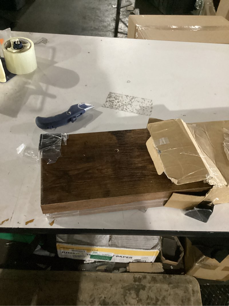 Condition photo showing Good Condition for lufia floating wall shelves, set of 2, mdf with invisible brackets, modern storage for bedroom, bathroom, living room, kitchen (rustic brown, 28" w x 7" d x 1.5" h) rustic brown 28" w x 7" d x 1.5" h (2 pieces)