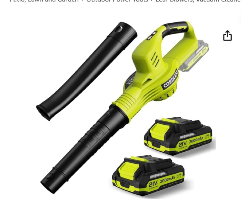 cordless leaf blower, powerful 21v electric leaf blower with 2 batteries and charger, 2 speed ??modes, lightweight 2.0ah leaf blowers for lawn care, patio, dust