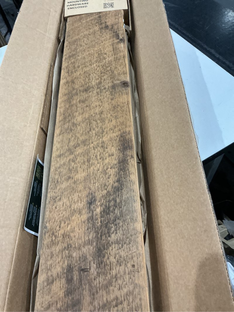 Condition photo showing Good Condition for urban legacy reclaimed barnwood planks | floating shelves for wall w/flush mount shelf bracket set included | set of 2 (natural, 36" x 7" x 2") natural 36" x 7" x 2"