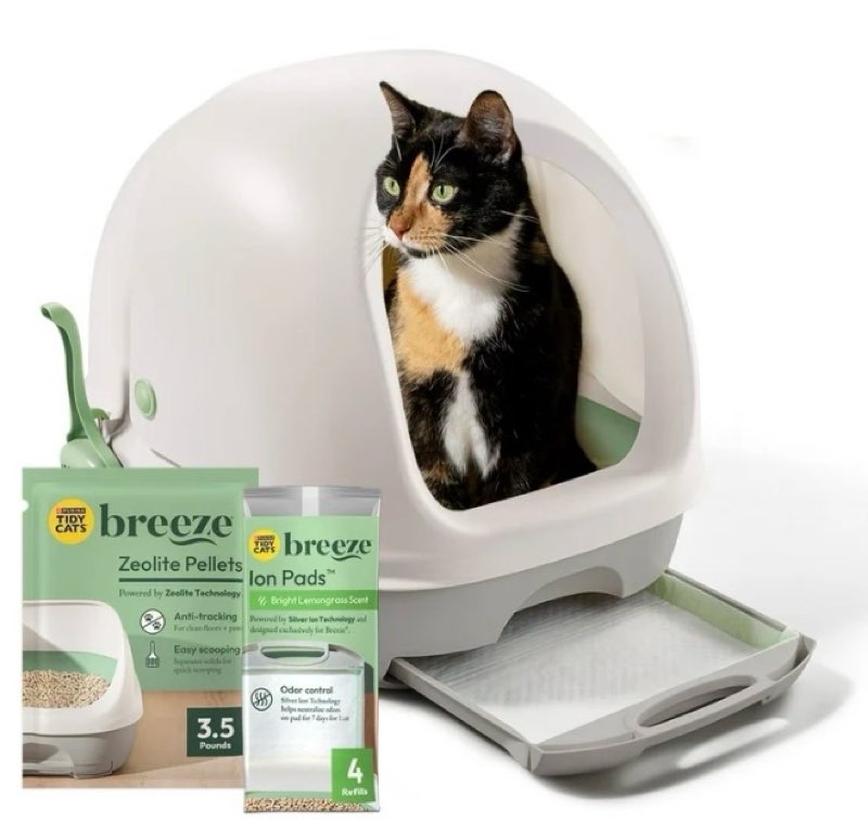 purina tidy cats breeze covered cat litter box system kit with pellet cat litter, hooded litter box,