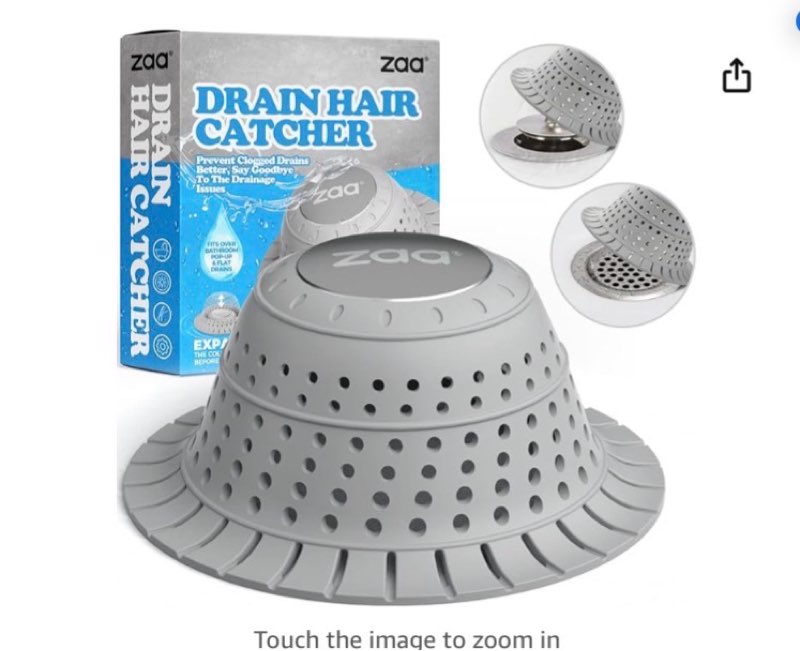 zaa bathtub drain hair catcher, premium silicone shower hair catcher, 1pack collapsible hair stopper for pop up and regular drains of shower, bathtub, bathroom sink, bathroom fixture accessories, gray