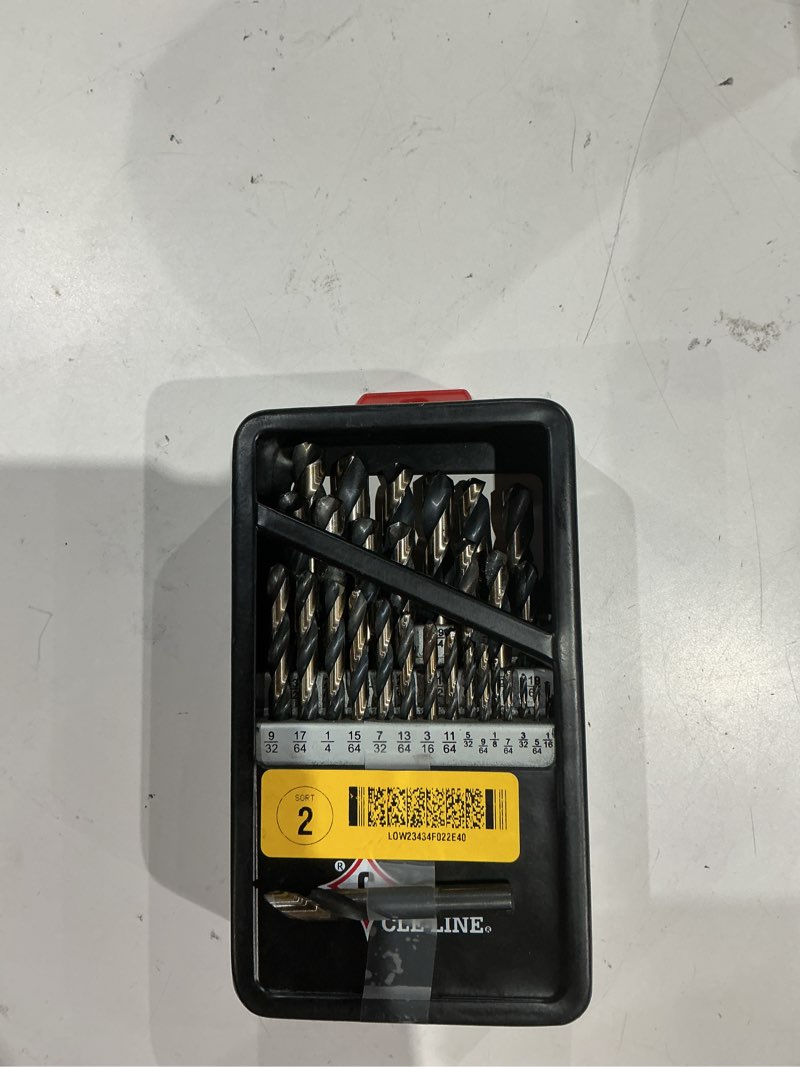 Condition photo showing As Is for cle-line black and gold high speed drill bit set (29-piece)