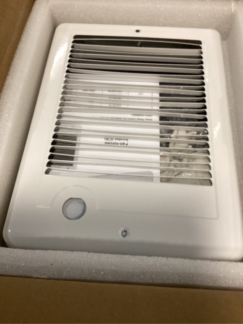 Condition photo showing New/Like New for csc101w electric wall heater, pn: 67549, 1000w(3412 btu) 120v, 10s fast heating nickel-chromium coil, ?30db quiet fan, heats 150 sq.ft. room, white (built-in thermostat complete unit)
